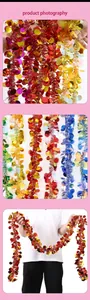 Close-up of colorful 2m tinsel garlands with large round sequins for party decorations