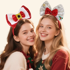 Sparkly Christmas sequin bow headbands for festive party costume and holiday photo props