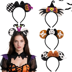Halloween Sequin Ears Headband Pumpkin Skull Bat Ghost Pattern Spooky Party Costume Accessory Kids Adults Holiday Decor