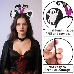 Halloween Mickey ears headband with purple sequin BOO bow and ghost patterns