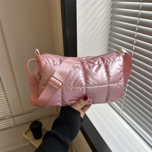 Women Quilted Puffer Shoulder Bag Cotton Padded Crossbody Bag Solid Color Fashion Simple Square Handbag For Daily Work