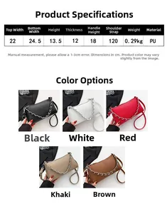 Detailed size chart and specifications for the fashion PU leather crossbody handbag