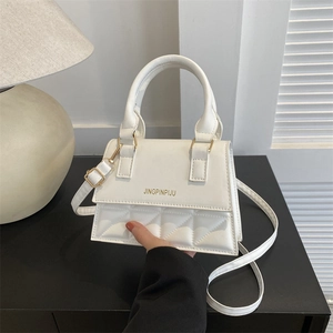 White quilted faux leather square shoulder bag with gold hardware and chain strap