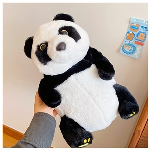 Detail of cute panda plush bag showing soft texture and embroidery on paws