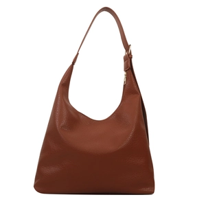 Brown lychee texture PU leather large capacity hobo shoulder bag with adjustable strap