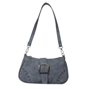 Bolso bandolera retro gris azulado con hebilla metálica y adornos de remaches plateados