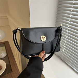 Women Retro Solid Color PU Leather Small Square Bag Vintage Crossbody Shoulder Bag With Metal Turn-Lock And Knotted Strap
