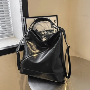 Grand Sac à Épaule pour Femmes en Cuir PU Design Hobo Minimaliste Avec Fermeture Éclair Métallique Sac Cabas Mode