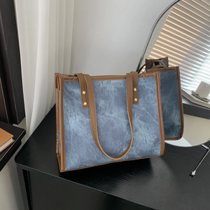 Vintage Large Capacity Underarm Tote Bag For Women PU Leather Marble Texture Niche Design Shoulder Handbag Commuting Bag