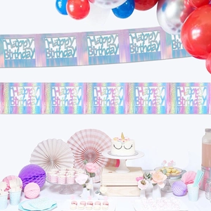 Striscione Happy Birthday iridescente per decorazione festa di compleanno bambini