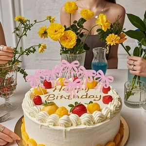 Set di 6 topper per torta con fiocchi rosa glitterati per decorazioni festa di compleanno