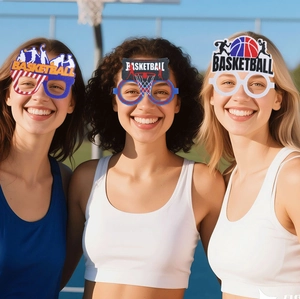 Three-pack basketball theme party glasses featuring sports silhouettes and hoop designs