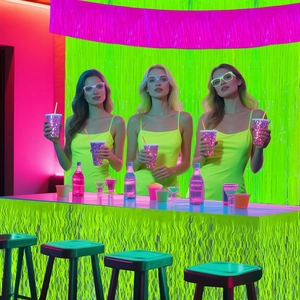 Neon yellow party outfit set including bodycon dresses, glow glasses and sequin cups