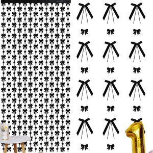 Black bow and star fringe curtain for birthday party and holiday event backdrop decoration