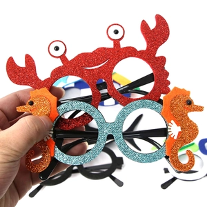 Ocean theme party glasses set with glitter crab and seahorse designs for kids birthday