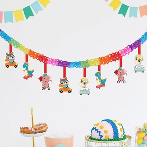 Striscione a nido d'ape arcobaleno con animali per decorazioni di feste scolastiche