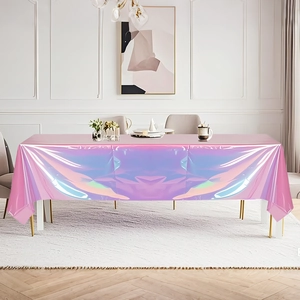 Holographic pink laser tablecloth with iridescent shimmer for party and table decoration