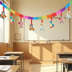 Ghirlanda a Nido d'Ape in Carta Arcobaleno Decorazioni Ritorno a Scuola Striscione Sospeso Animali Cartoni per Aula Festa Bambini