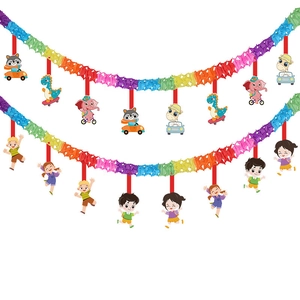 Striscione arcobaleno a nido d'ape con animali cartoon per decorazioni scolastiche