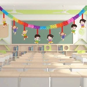 Striscione colorato in carta a nido d'ape con simpatici studenti per decorare l'aula
