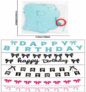 Details zum Geburtstagsbanner-Set für Mädchen mit rosa Schleifen und glitzerndem Schriftzug