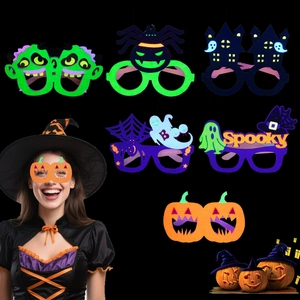 Montures De Lunettes Fluorescentes Halloween Citrouille Fantôme Araignée En Feutre Effrayant Accessoires Photo Pour Enfants Adultes
