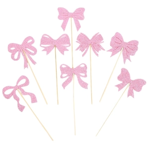 Set de toppers para tarta con lazos rosas brillantes para fiesta de cumpleaños