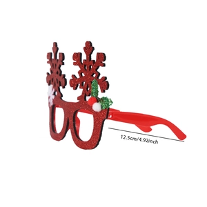 Christmas glitter glasses frame with red snowflakes and white pom-poms for holiday party decor