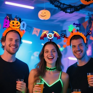 Luminous Halloween headbands with glowing BOO, pumpkin, and ghost designs for party