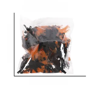 Detailed view of Halloween black and orange tinsel packaging with 21x23cm size markings