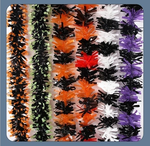 Detail view of 2.7m Halloween tinsel garlands in six colorful spooky assorted patterns