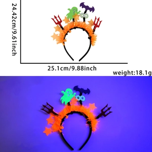 Neon Halloween headband dimensions 24x25cm showing day and UV glow light effects