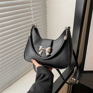 Mode Damen Schleife Achseltasche PU Leder Halbmond Hobo Handtasche Kette Schulter Umhängetasche Für Alltag Party Damen Tasche