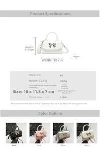 Detailed size chart and multi-color selection of PU leather crossbody bag with bow buckle