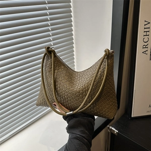 Sac fourre-tout tissé vert olive en similicuir avec longues anses pour style décontracté