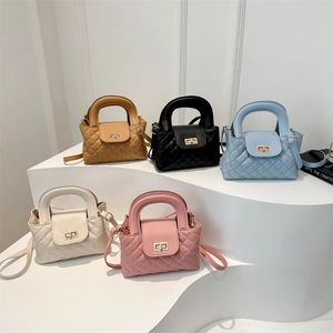 Women Quilted Rhomboid Handbag PU Leather Small Shoulder Bag With Top Handle Metal Lock Fashion Daily Commuting Crossbody Satchel