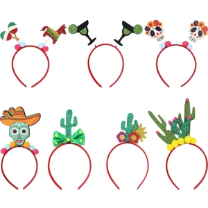Mexican Party Headbands Set with Cactus, Skull and Piñata for Day of the Dead Festival