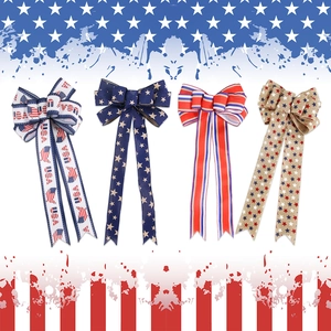 Independence Day Bow Patriotic Stars And Stripes USA Map Printed Ribbon For July 4th Party Home Decoration Festive Ornament