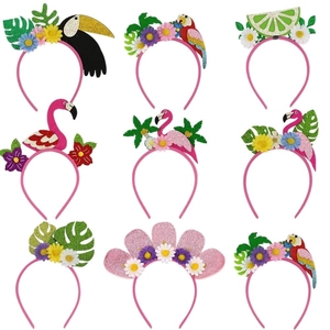 Lot de 9 serre-têtes tropicaux d'Hawaï avec flamants roses, perroquets et feuilles de palmier