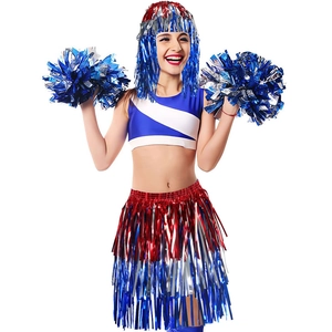Detail of red blue silver tinsel fringe skirt for Independence Day party costumes