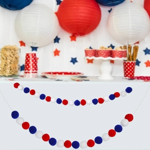 2m patriotic red white blue pom pom garland for US Independence Day party decoration