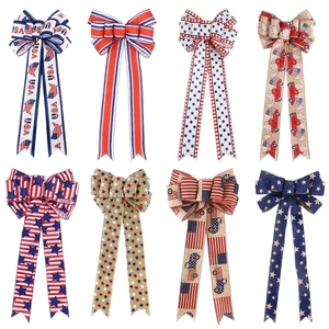 Set of 8 patriotic American flag bows with stars and stripes for Independence Day decor