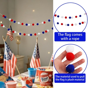 Patriotic red white and blue pom-pom garland for Independence Day party decorations