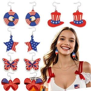 Pendientes de Purpurina Patrióticos del Día de la Independencia Bandera Americana Rojo Blanco Azul Estrellas Rayas Águila Sombrero Mariposa Joyería de Fiesta