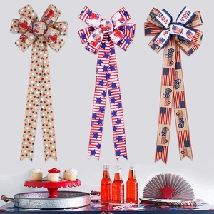 Set of three patriotic Independence Day bows with American flag stars and USA motifs