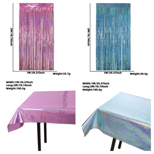 Laser fringe curtain and tablecloth set for baby gender reveal party, 1x2m pink and blue
