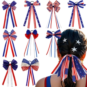 Set fiocchi per capelli per il 4 luglio con nastri lunghi e motivi a stelle patriottiche