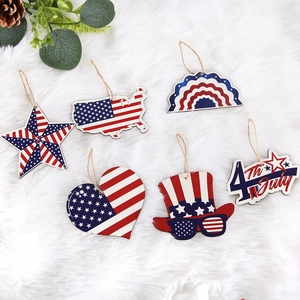 Independence Day wooden ornaments set with red white and blue star flag patterns