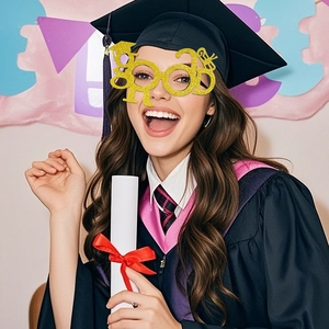 Festive gold glitter 2024 GRAD letter glasses for graduation party photo props