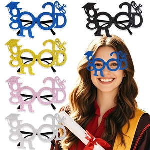Glitter Graduation Party Glasses Photo Props GRAD Letters Bachelor Cap Design Eyewear For School Graduation Ceremony Decor